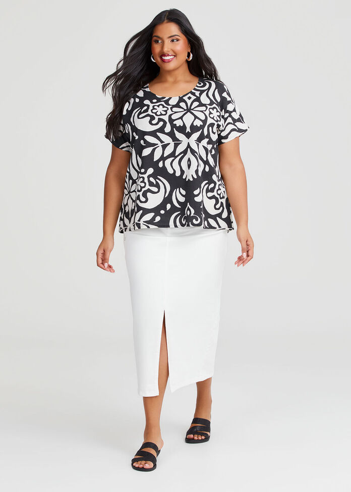 Cotton Blend Abstract Top, , hi-res