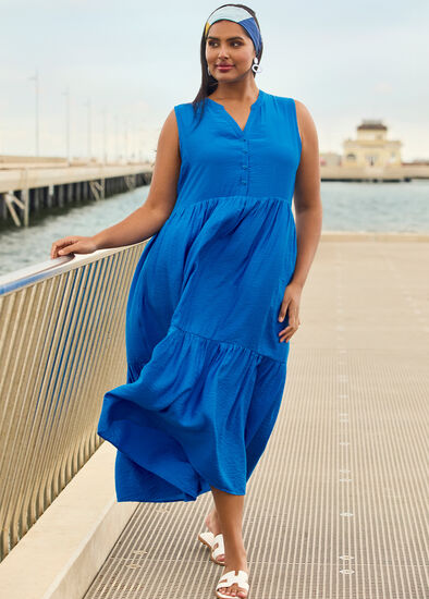 Plus Size Natural Sleeveless Tiered Dress