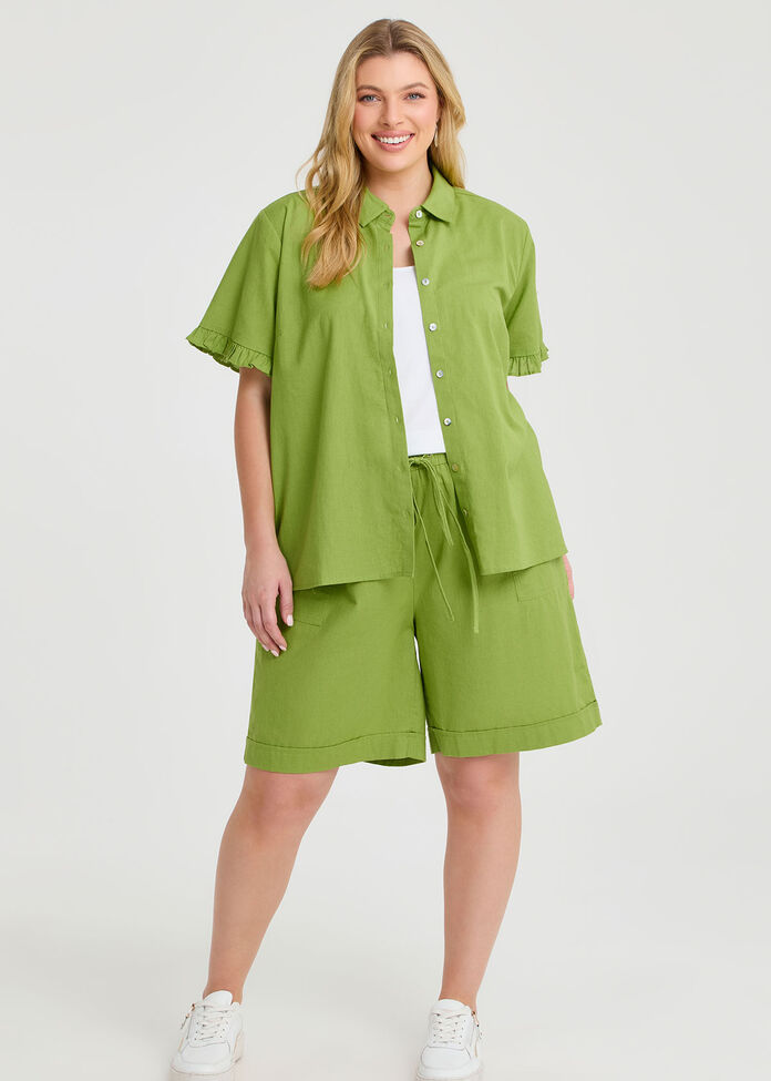 Cotton Linen Bermuda Short, , hi-res