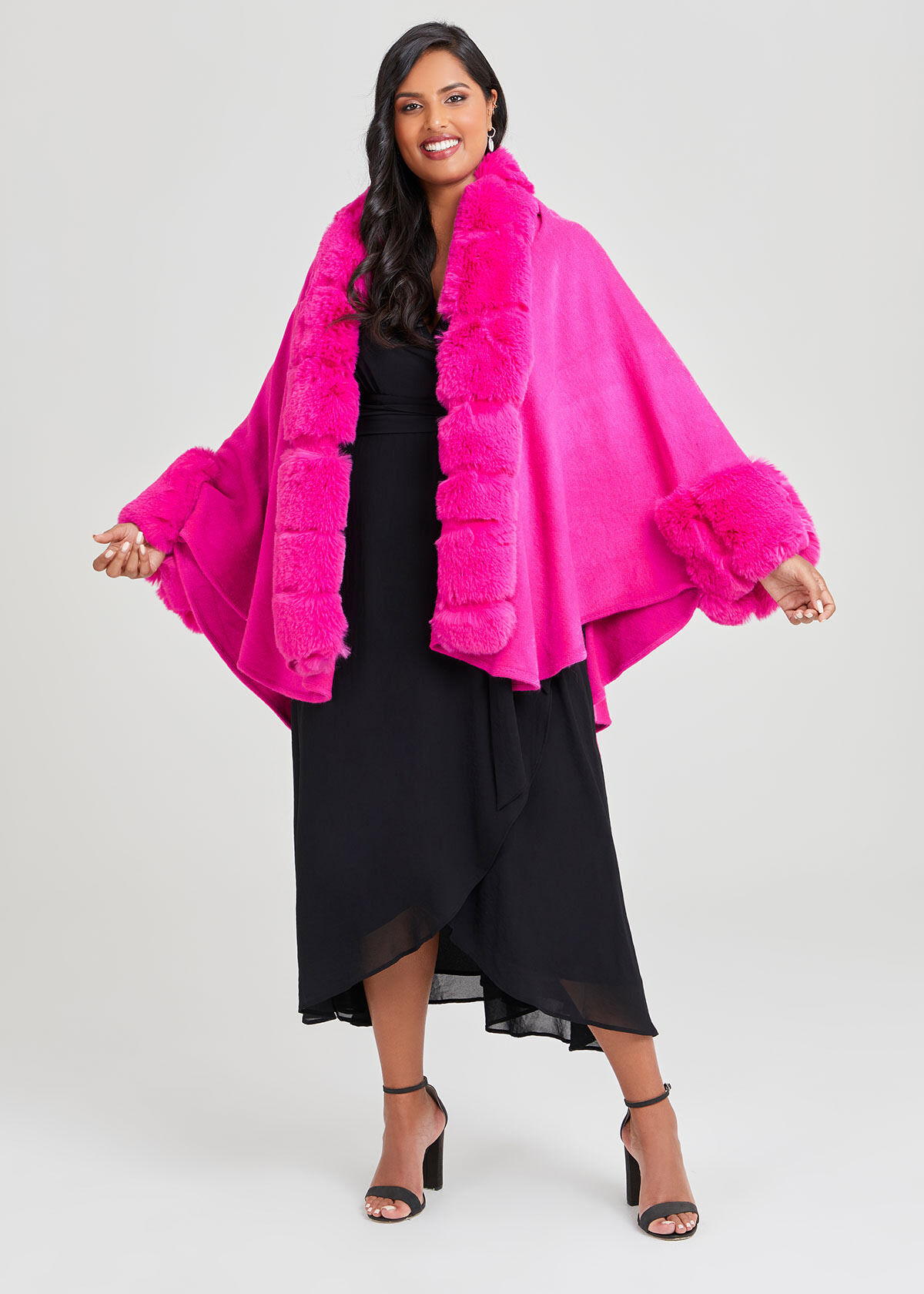 Pink faux fur cape cheap