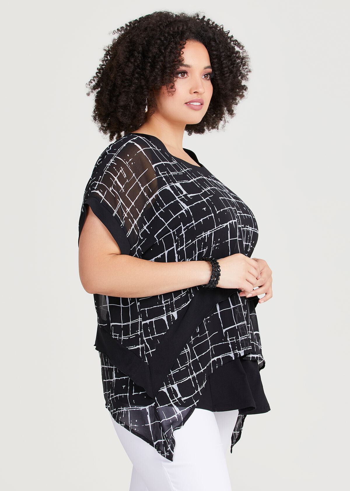 Black chiffon plus size top online