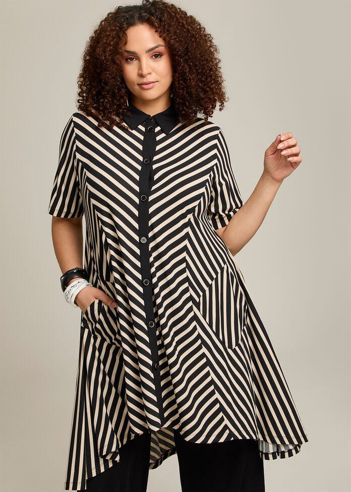 Chevron Stripe Fit & Flare Shirt, , hi-res