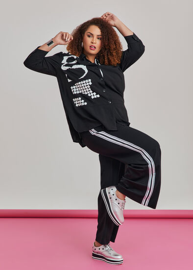 Plus Size Ponte Mimi Stripe Wide Leg Pant