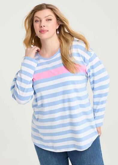 Plus Size Cotton Pastel Stripe Top