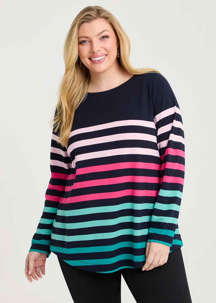 Bamboo Ponte Boat Neck Stripe Top, , hi-res