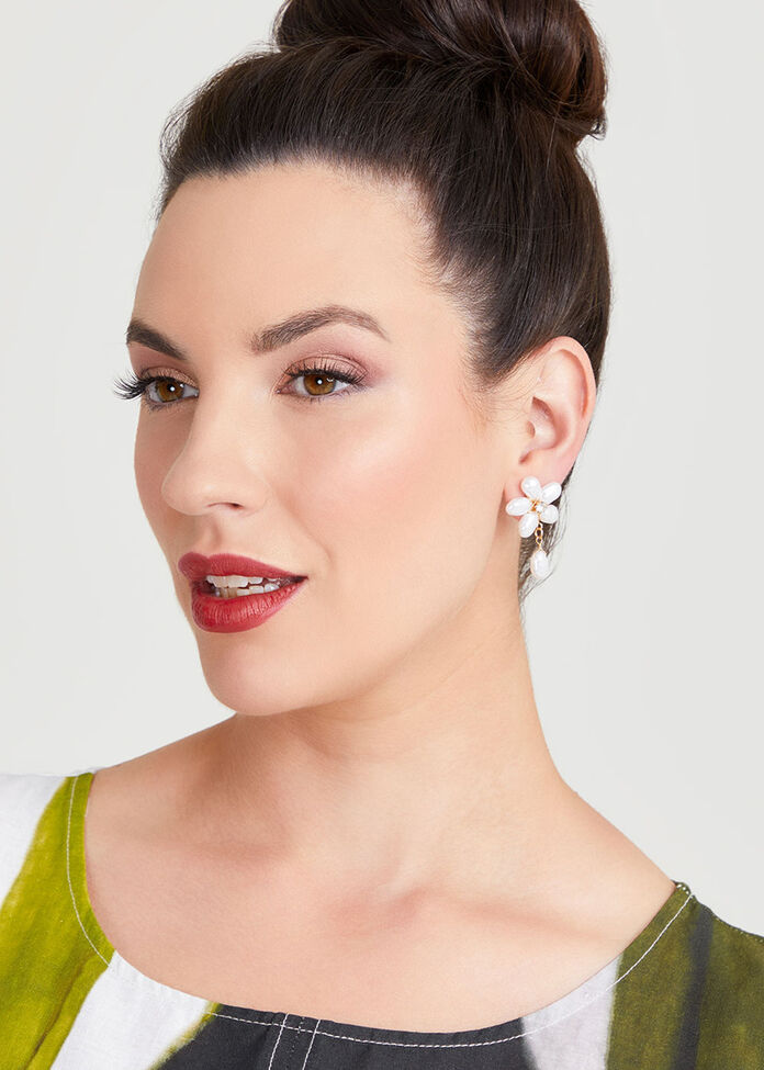 Pearl Flower Earrings, , hi-res