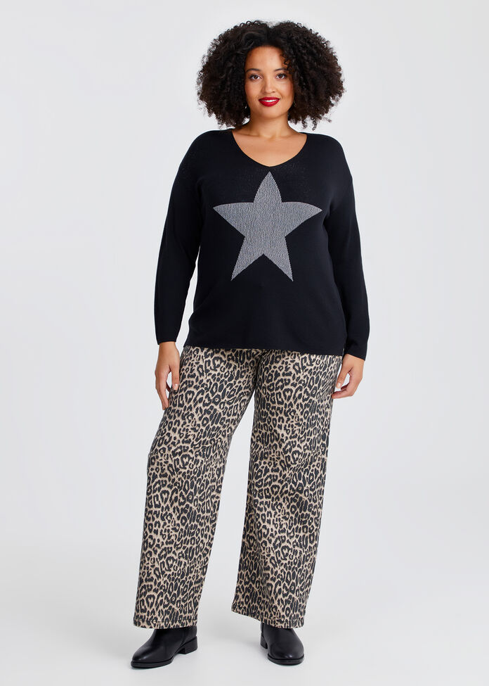 Lurex Star V-neck Jumper, , hi-res