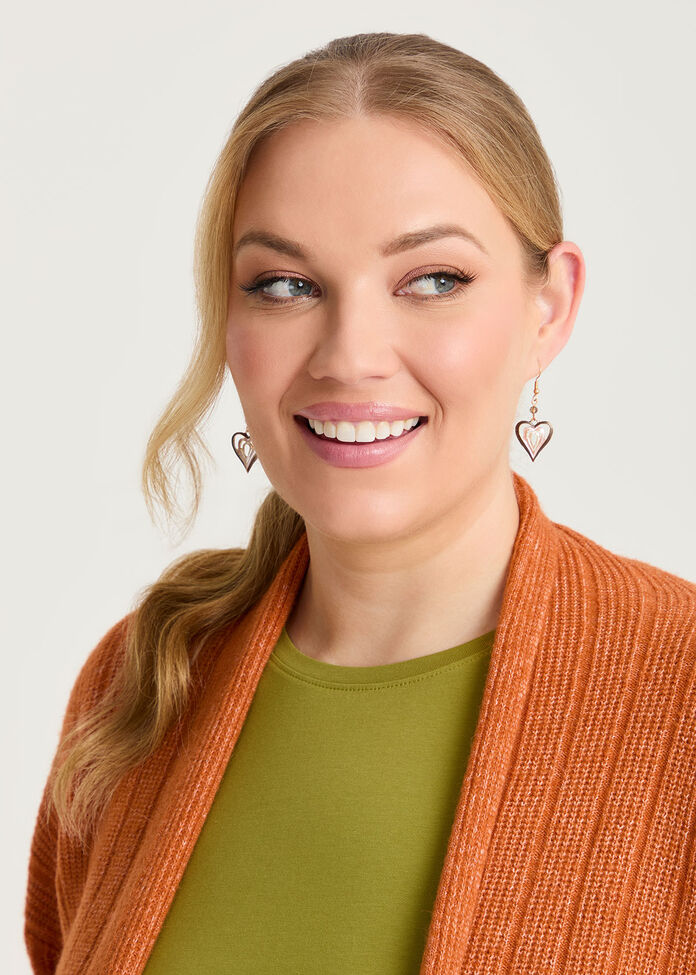 Layered Enamel Heart Earrings, , hi-res