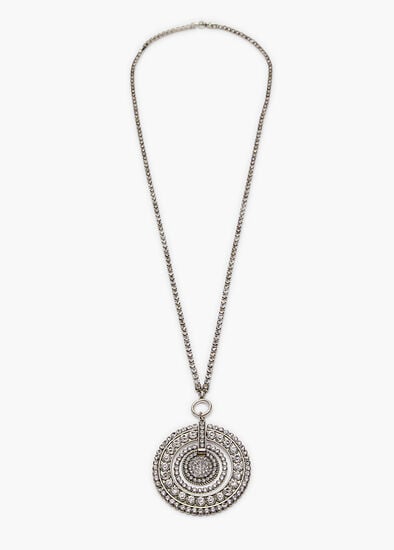 Plus Size Long Round Diamante Pendant