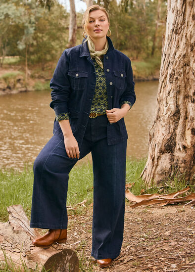 Plus Size Cotton Seam Front Wide Leg Jean