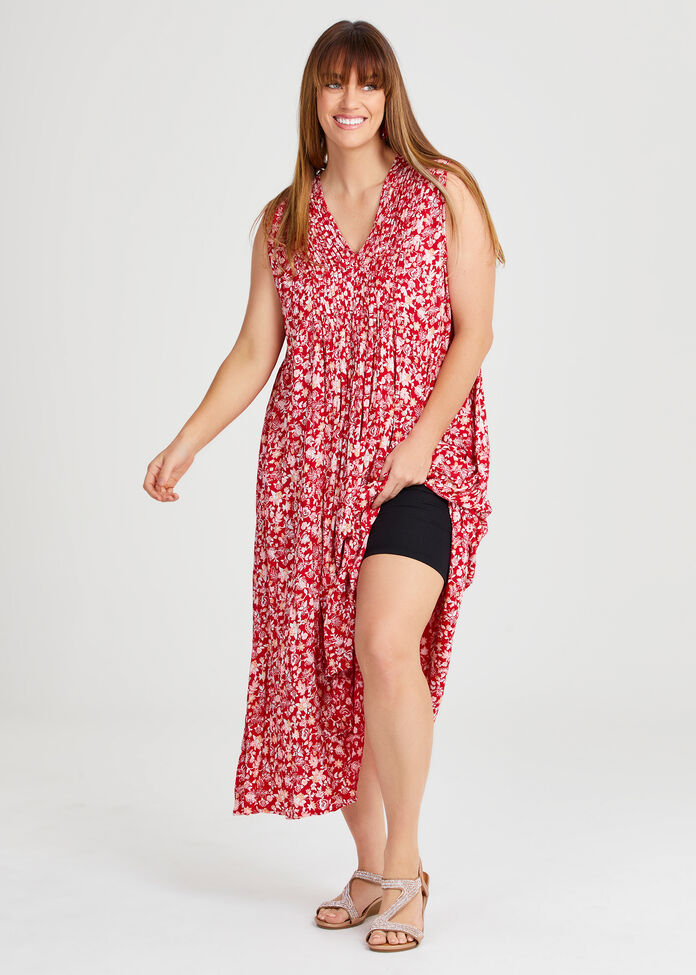 Plus Size Fiesta Sleeveless Maxi Dress Red Floral Taking Shape NZ