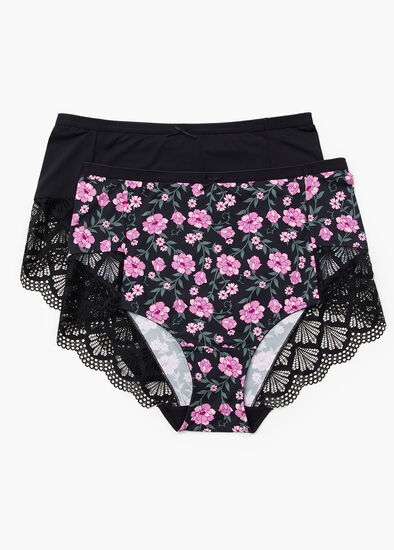 Plus Size 2 Pack Micro Lace Trim Briefs
