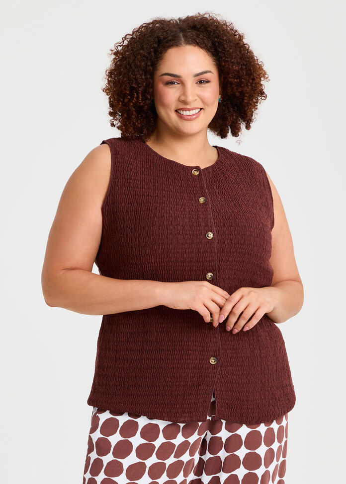 Textured Button Through Top, , hi-res