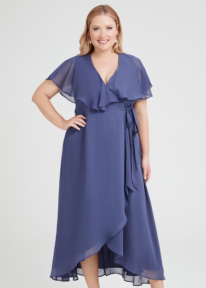 Shop Plus Size Livia Chiffon Wrap Maxi Dress in Blue | Sizes 12-30 ...