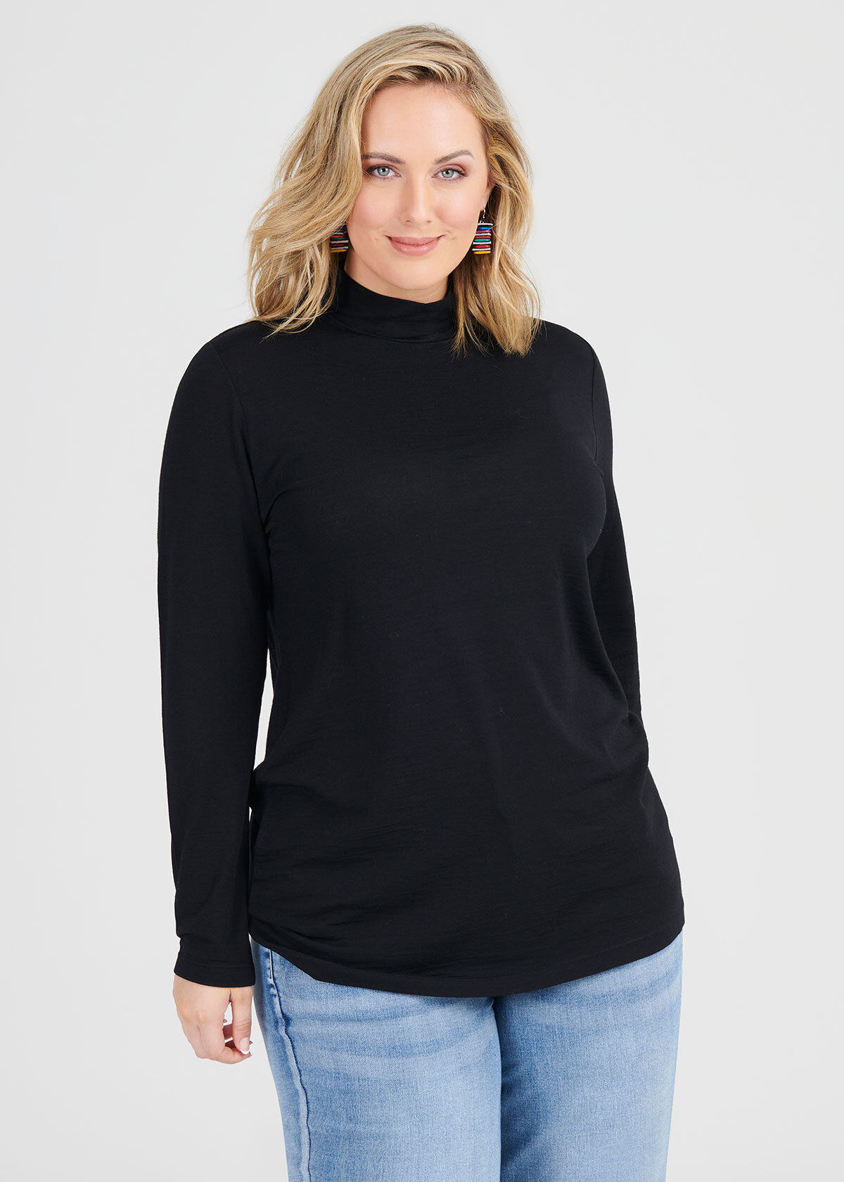 Shop Wool Bamboo Mock Neck Top in Black 