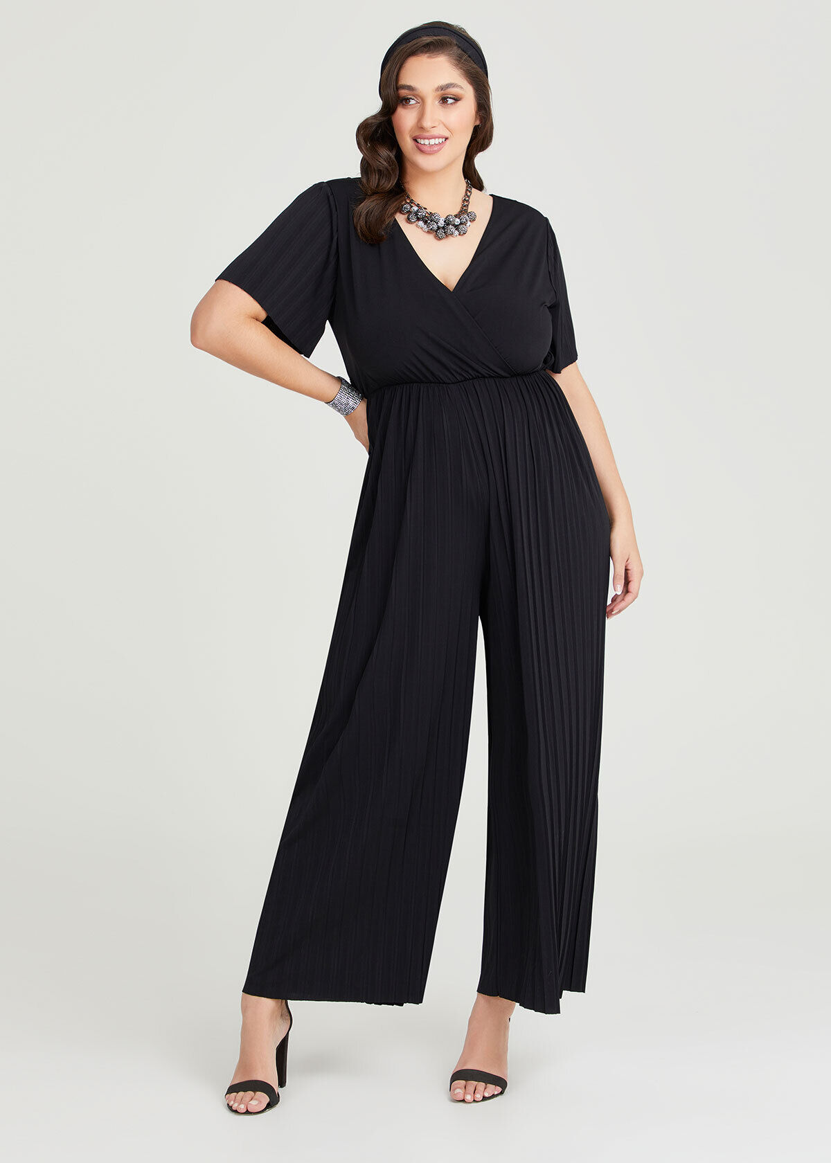 Pleated wide sale leg jumpsuit