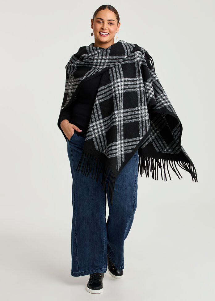 Black & White Plaid Cape, , hi-res