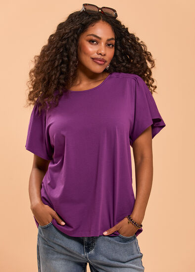 Plus Size Cotton Pintuck Flutter Top