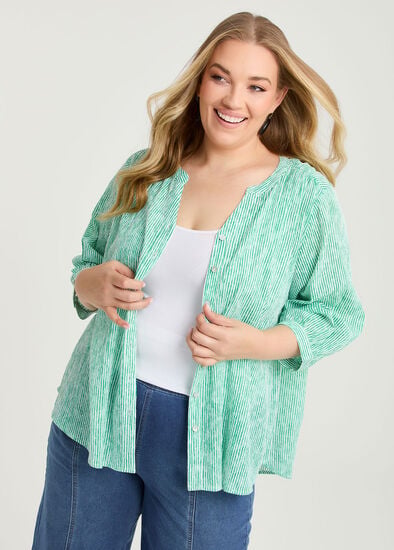 Plus Size Cotton Stripe Button Top