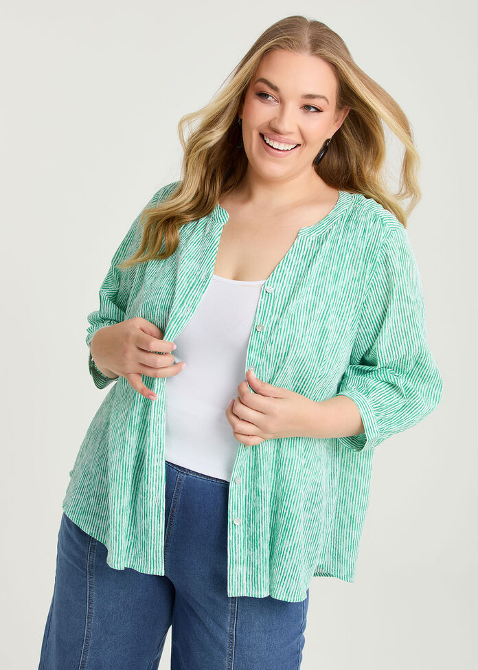 Cotton Stripe Button Top, , hi-res