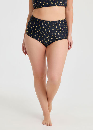 Plus Size Gold Palm Ruched Swim Briefs