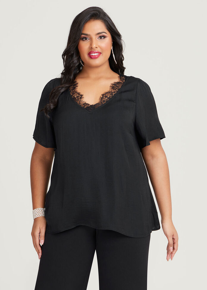 Shop Plus Size Luxe Lace Short Sleeve Top in Black