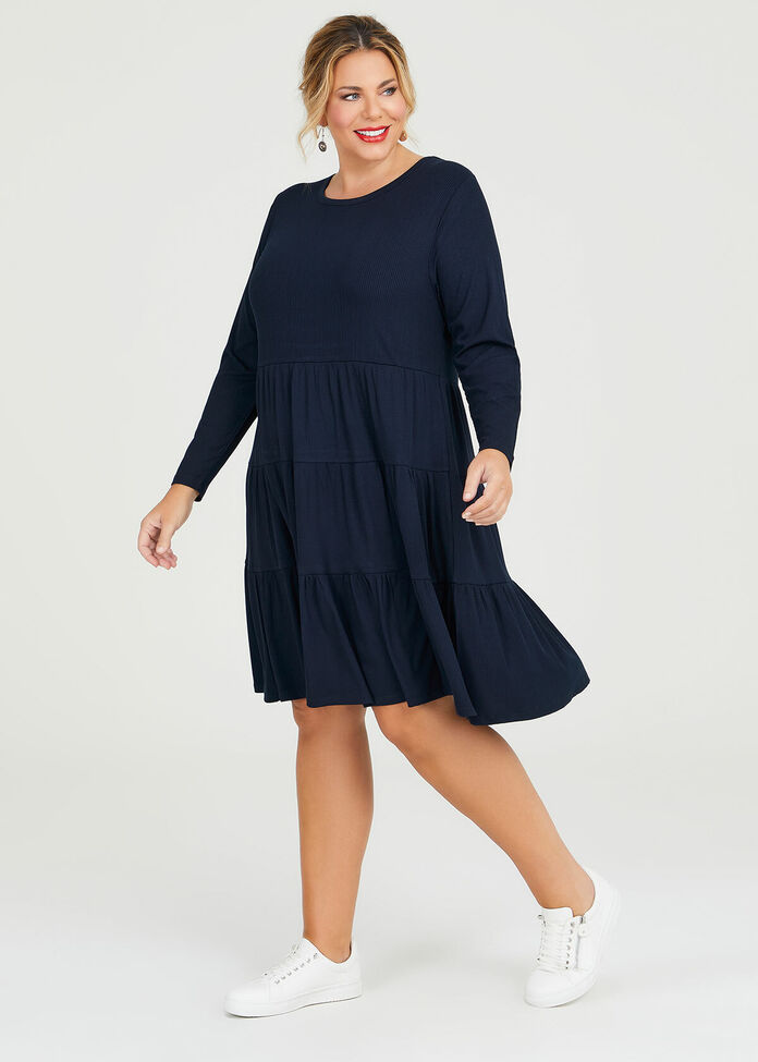 Shop Plus Size Mini Rib Tiered Dress in Blue | Taking Shape AU