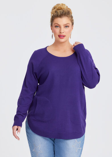 Plus Size Natural Curved Hem Pocket Jumper