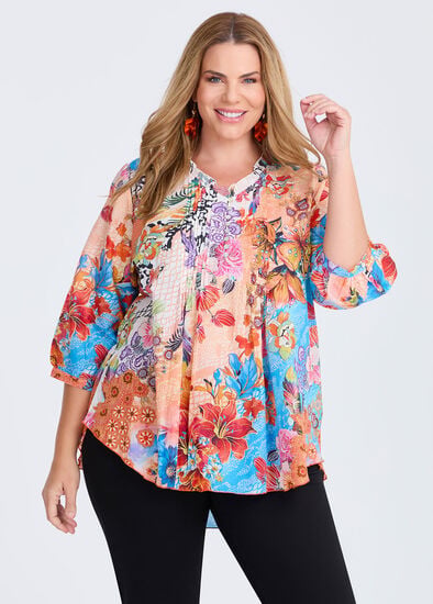 Plus Size Cotton Sketch Floral Top