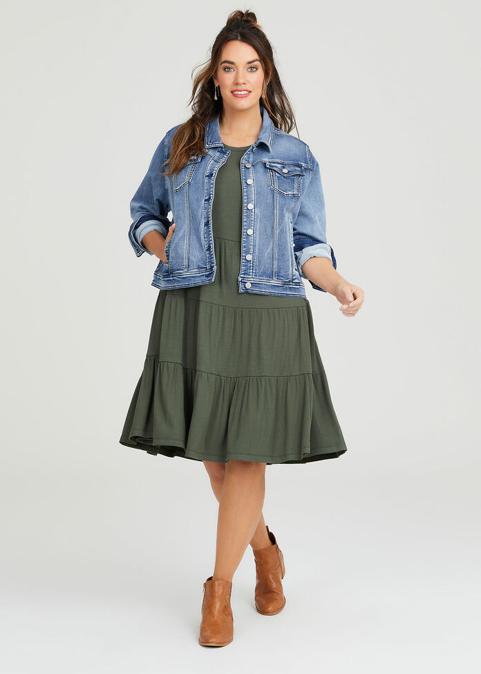 Natural Rib Tiered Dress, , hi-res