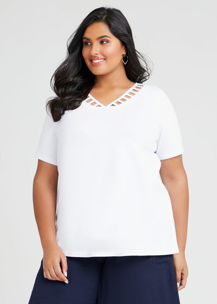 Organic Latice V-neck T-shirt, , hi-res
