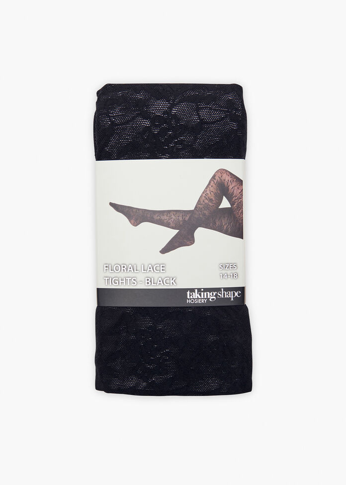 Black Floral Lace Tights, , hi-res