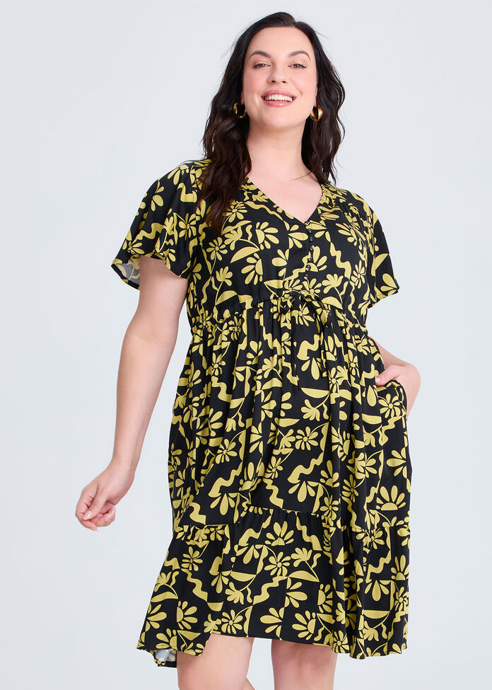 Natural Flower Print Short Dress, , hi-res