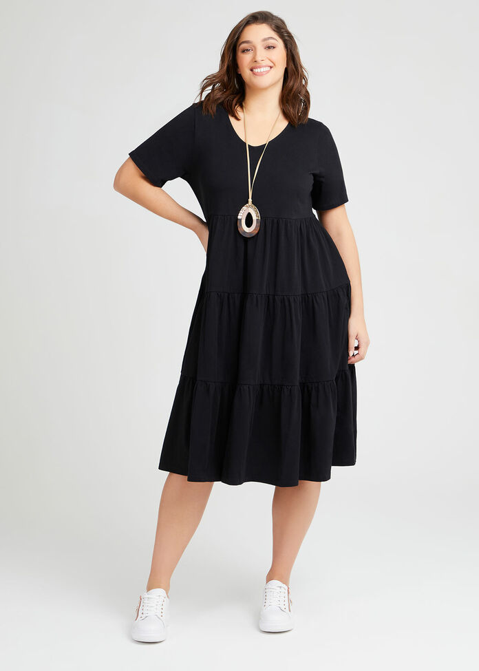 Tiered Organic Dress in Black in sizes 12 to 24 | Taking Shape NZ
