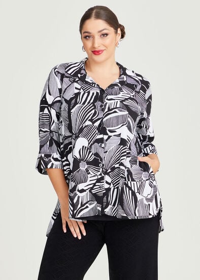 Plus Size Natural Abstract Flower Shirt