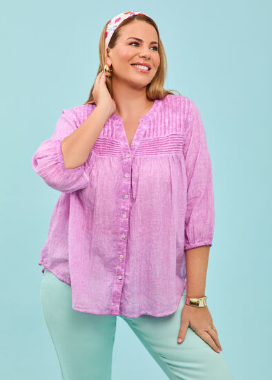 Plus Size Cotton Pintuck Embroidery Top