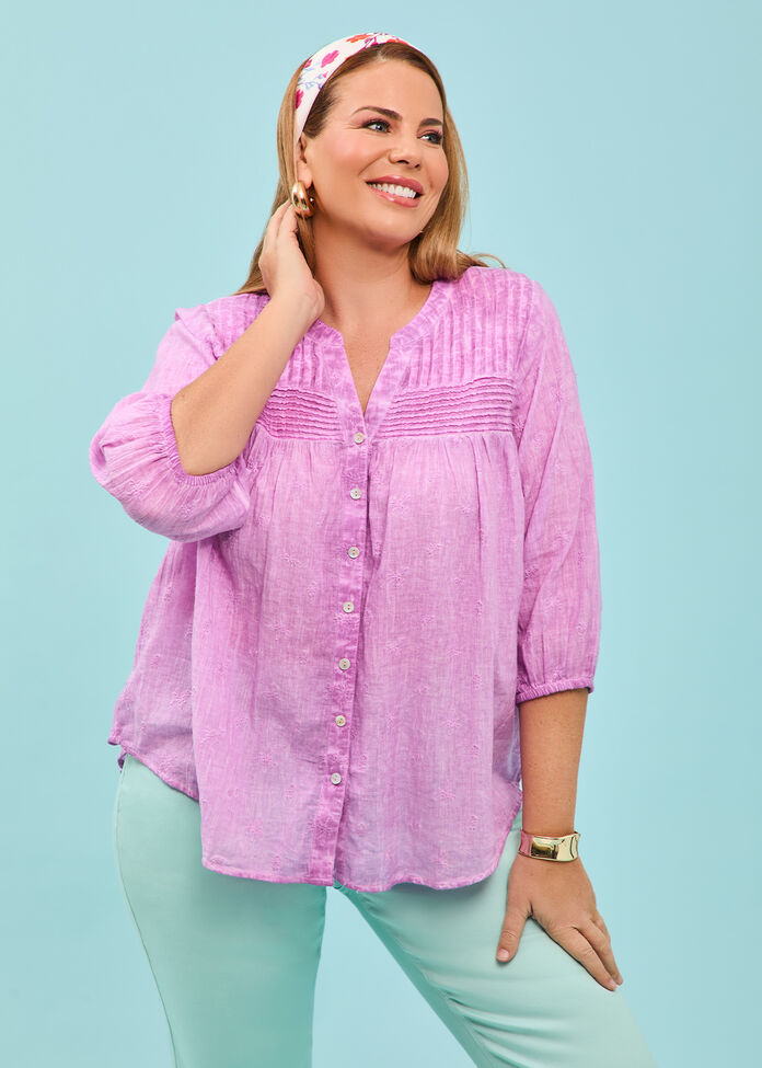 Cotton Pintuck Embroidery Top, , hi-res