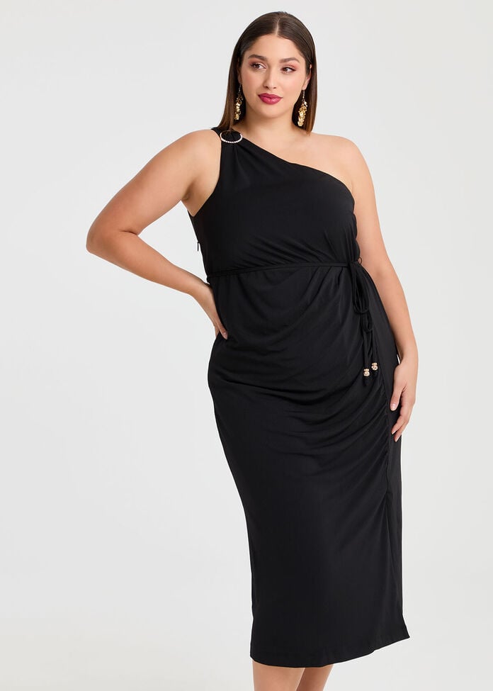 One Shoulder Onyx Event Dress, , hi-res