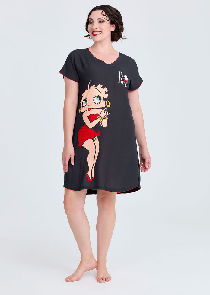 Shop Plus Size Modal Betty Boop V-neck Nightie, Black Taking