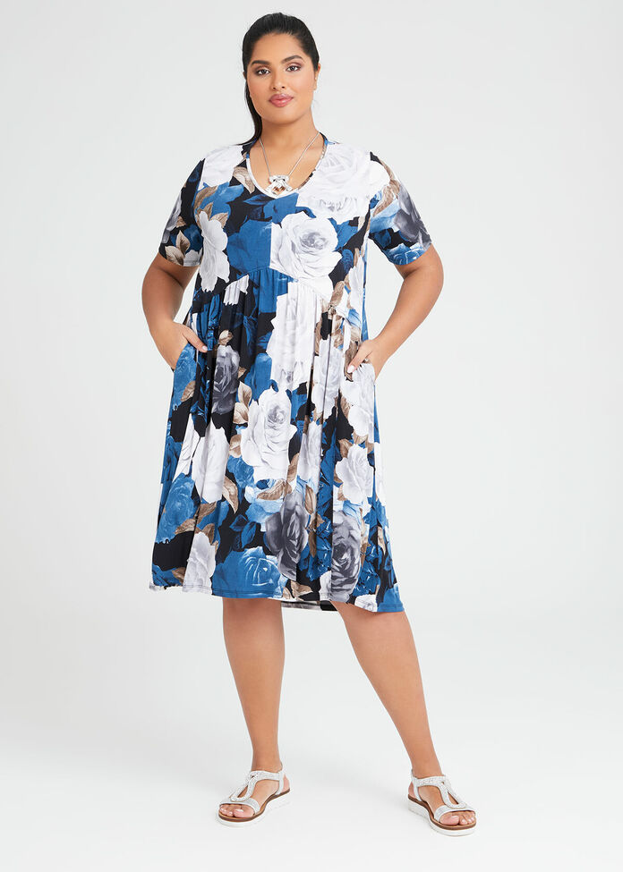 Bouquet Floral V-neck Dress, , hi-res