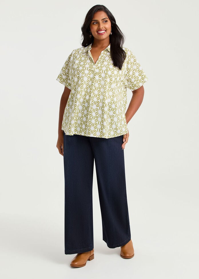 Cotton Geometric Floral Top, , hi-res