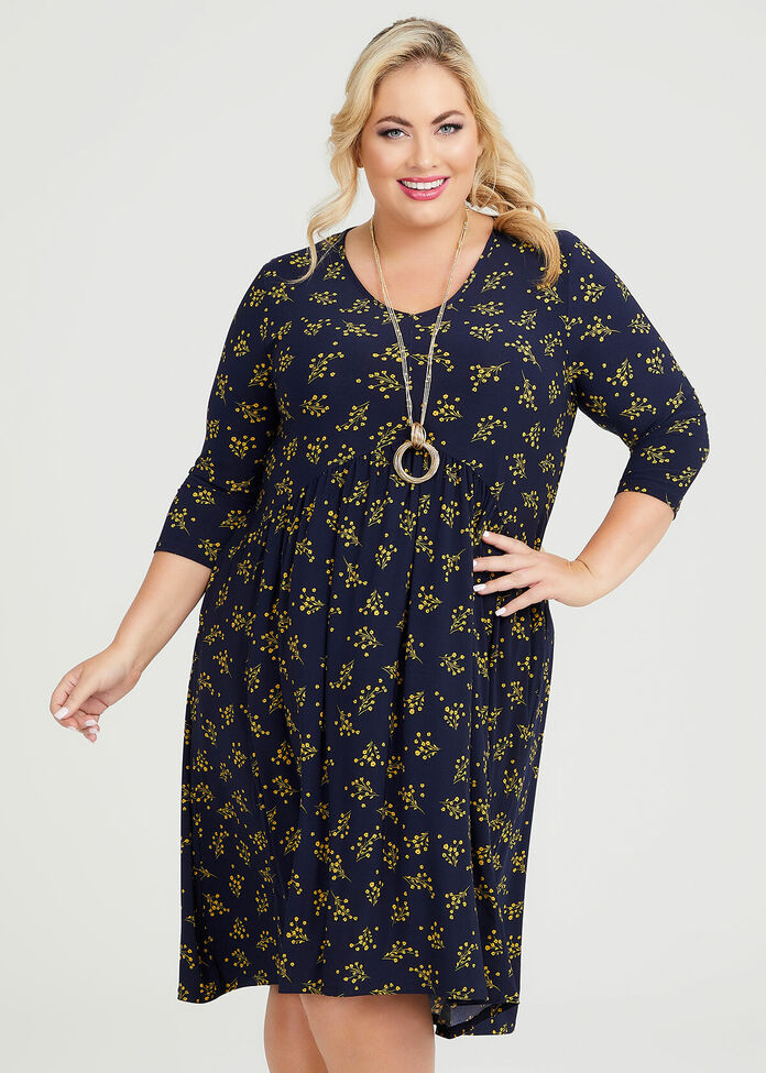 V-neck Ditsy Floral Dress, , hi-res