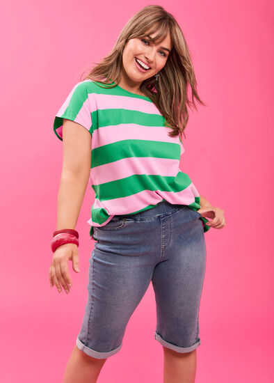 Plus Size Cotton Block Stripe T-shirt