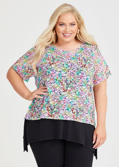 Plus Size Ditsy Mesh Top