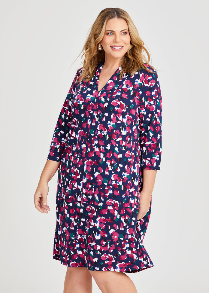 Collar V-neck Dress, , hi-res