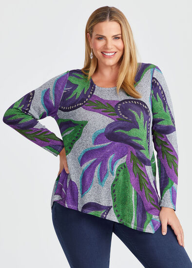 Plus Size Bamboo Leaf Print Cosy Top