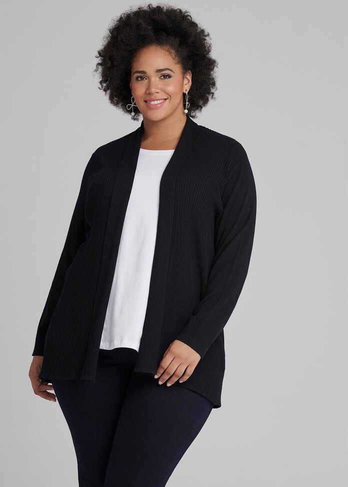 Shop Plus Size Rib Textured Cardigan in Black Sizes 1230 Taking