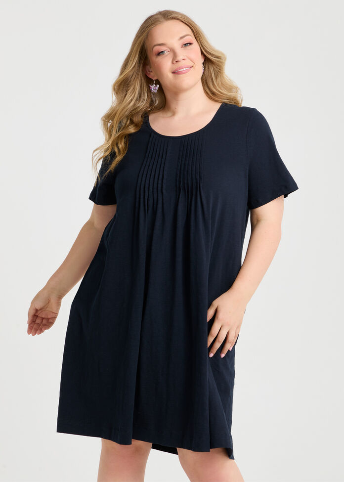 Cotton Pintuck Detail Dress, , hi-res