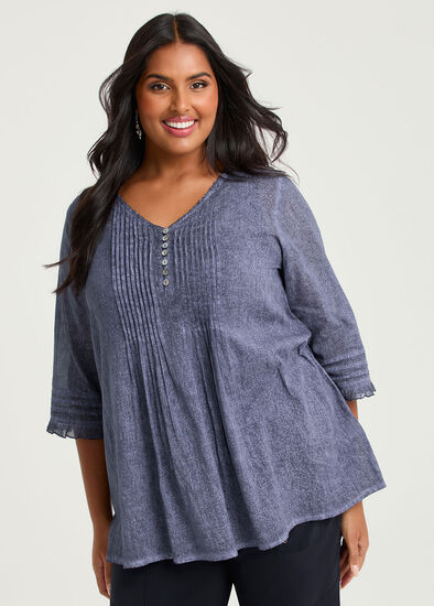 Plus Size Cotton Paisley Pintuck Top