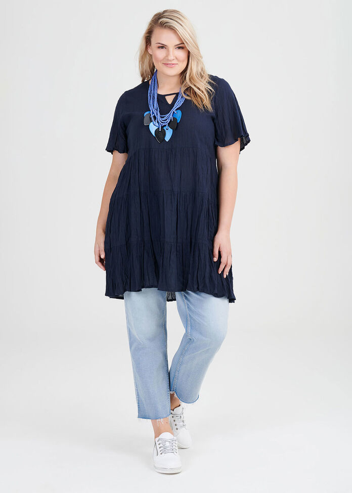 Shop Cotton Tiered Tunic in Blue, Sizes 12-30 | Taking Shape AU
